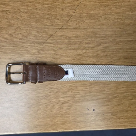 Tommy Hilfiger Mens White Woven Stretch Belt Leather Trim Size Large (38 To 40) - Picture 7 of 8